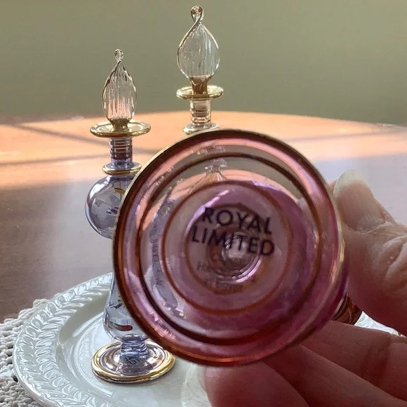 Vintage Egyptian Etched Glass Perfume Bottle Trio - Picture 3 of 12